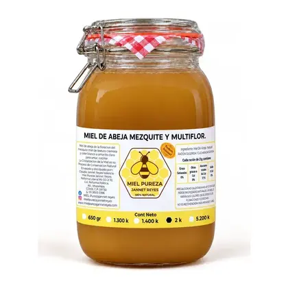 Miel Multiflor y Mezquite Premium Max 2 kg · vidrio